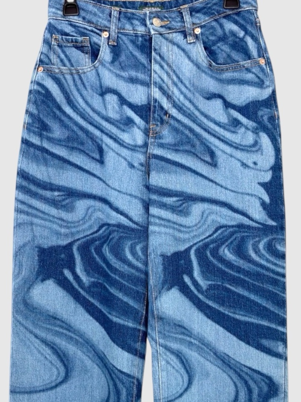 Wild Fable Baggy Wide Leg Jeans Blue Fluid Print Swirl Warped Psychedelic Y2K S - Picture 3 of 8